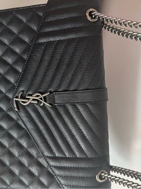 Saint Laurent Black Quilted Leather Chain Shoulder Bag with Silver Hardware